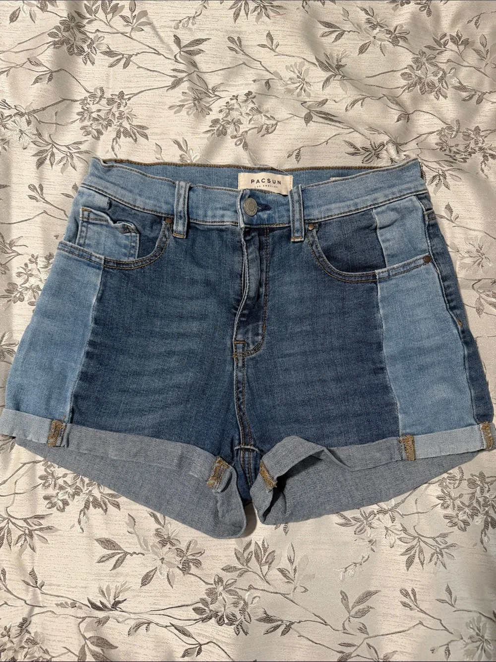 PacSun Two-Tone Blue stretchy Denim Roll-Cuff Women's Shorts